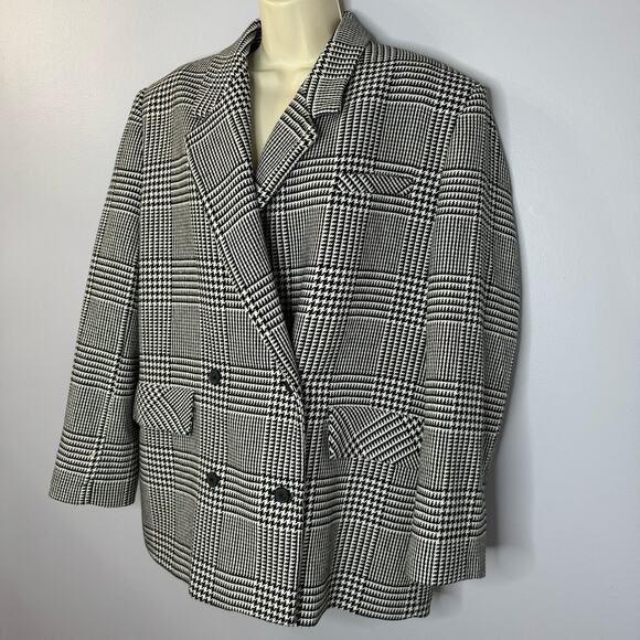 Zara Women's Doble Breasted Checkered Blazer White with Black Relaxed Fit L - Picture 6 of 10